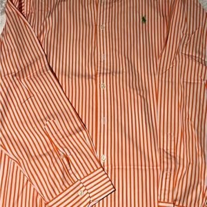Ralph Lauren Men's Orange and White Striped Shirt